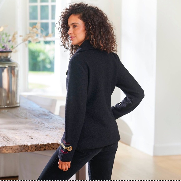 Carson Black Wool Swing Jacket with Decorative Buttons Appliquéd Fabric - Size M - Picture 9 of 16